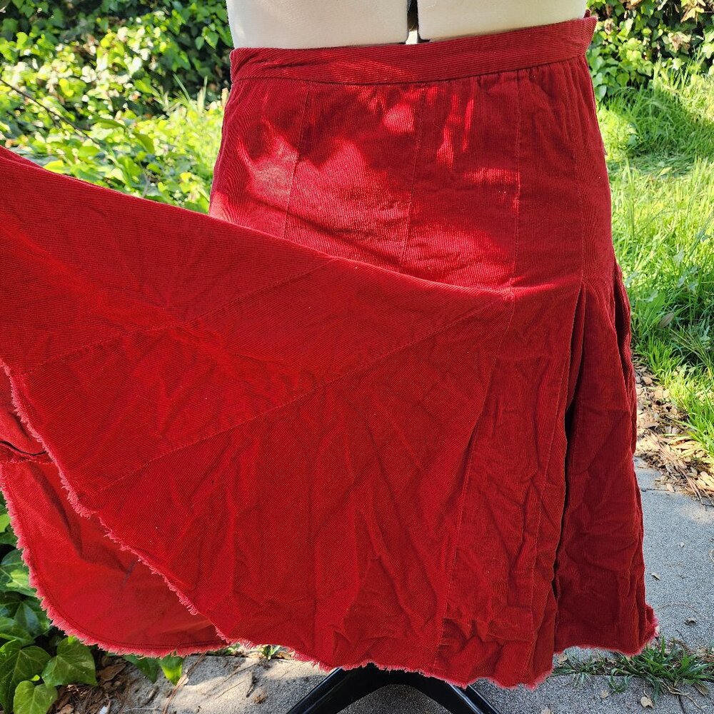 Red Corduroy Godet Skirt